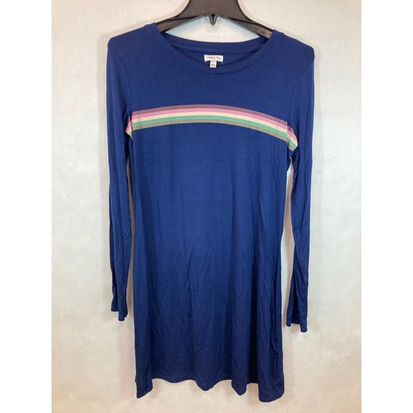 Women's Medium Blue with Rainbow Accent Fashion Top - Stylish & Versatile Tunic - Picture 1 of 4